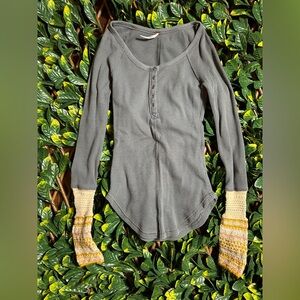Free People Blue Henley Y2K Boho Longsleeve Size Small
